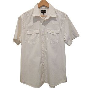 True Religion Sportswear White 100% Cotton Short Sleeve Button-Up Shirt Men's L